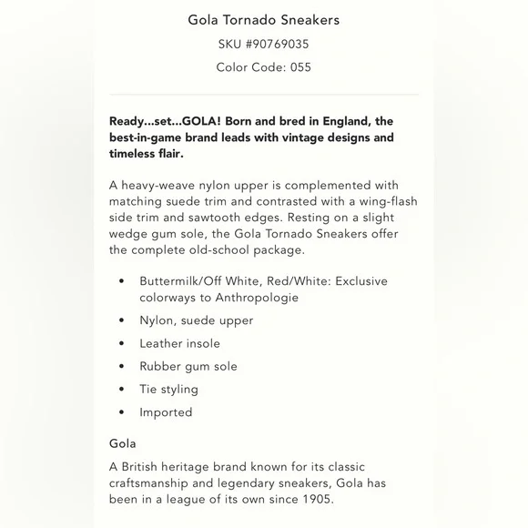 NWT Anthropologie Gola Tornado Sneakers 9M Women’s - Picture 5 of 5